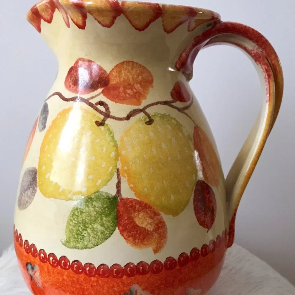 Anthropologie Hand Painted Ceramic Lemon Tree Pitcher Jug Made in Italy